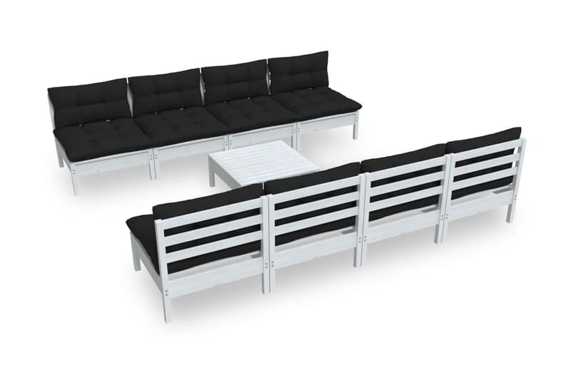 Loungegrupp Utomhus med dynor 9 delar massiv furu - Vit/svart - Trädgård & spabad - Utemiljö - Altan & terrass - Altanmöbler