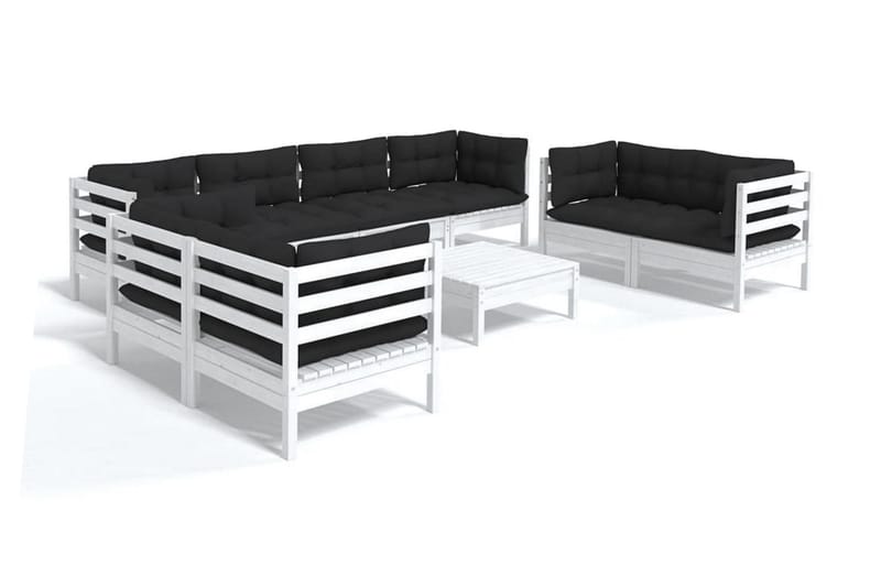 Loungegrupp Utomhus med dynor 9 delar massiv furu - Vit/svart - Trädgård & spabad - Utemiljö - Altan & terrass - Altanmöbler