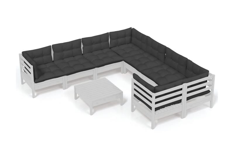 Loungegrupp Utomhus med dynor 9 delar vit massiv furu - Vit/svart - Trädgård & spabad - Utemiljö - Altan & terrass - Altanmöbler
