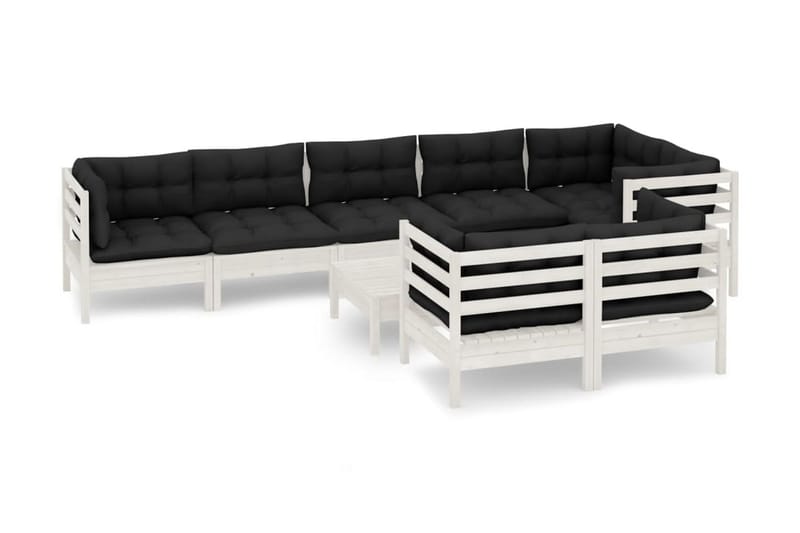 Loungegrupp Utomhus med dynor 9 delar vit massiv furu - Vit/svart - Trädgård & spabad - Utemiljö - Altan & terrass - Altanmöbler