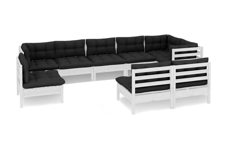 Loungegrupp Utomhus med dynor 9 delar vit massiv furu - Vit/svart - Trädgård & spabad - Utemiljö - Altan & terrass - Altanmöbler