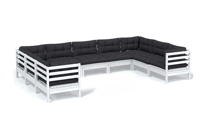 Loungegrupp Utomhus med dynor 9 delar vit massiv furu - Vit/svart - Trädgård & spabad - Utemiljö - Altan & terrass - Altanmöbler