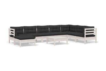 Loungegrupp Utomhus med dynor 9 delar vit massiv furu