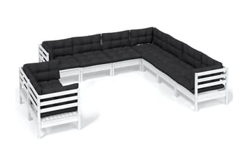 Loungegrupp Utomhus med dynor 9 delar vit massiv furu