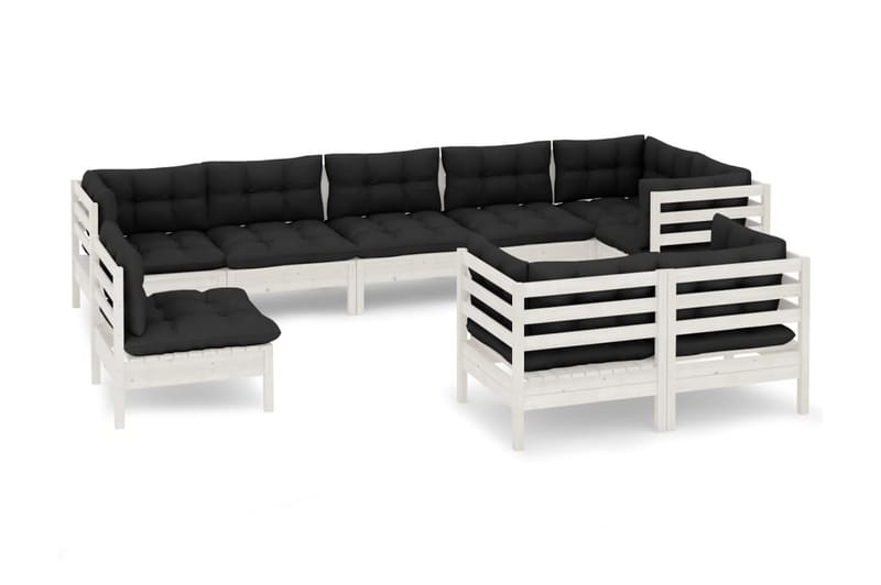 Loungegrupp Utomhus med dynor 9 delar vit massiv furu - Vit/svart - Trädgård & spabad - Utemiljö - Altan & terrass - Altanmöbler