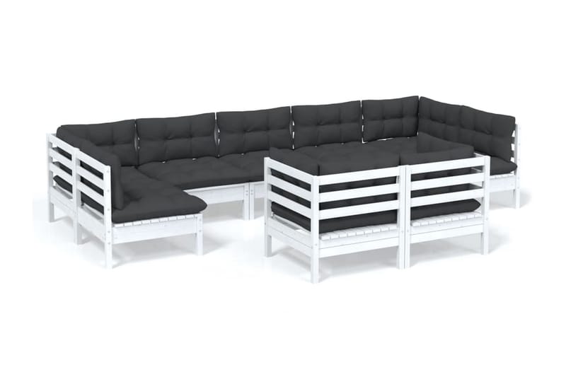 Loungegrupp Utomhus med dynor 9 delar vit massiv furu - Vit/svart - Trädgård & spabad - Utemiljö - Altan & terrass - Altanmöbler