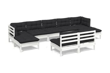 Loungegrupp Utomhus med dynor 9 delar vit massiv furu