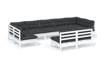 Loungegrupp Utomhus med dynor 9 delar vit massiv furu