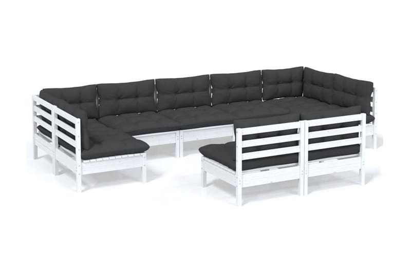 Loungegrupp Utomhus med dynor 9 delar vit massiv furu - Vit/svart - Trädgård & spabad - Utemiljö - Altan & terrass - Altanmöbler