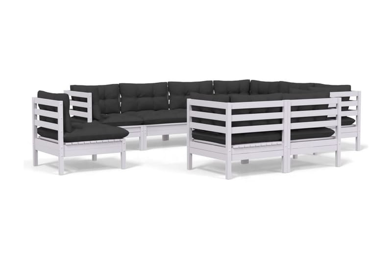 Loungegrupp Utomhus med dynor 9 delar vit massiv furu - Vit/svart - Trädgård & spabad - Utemiljö - Altan & terrass - Altanmöbler