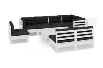 Loungegrupp Utomhus med dynor 9 delar vit massiv furu