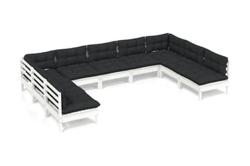 Loungegrupp Utomhus med dynor 9 delar vit massiv furu