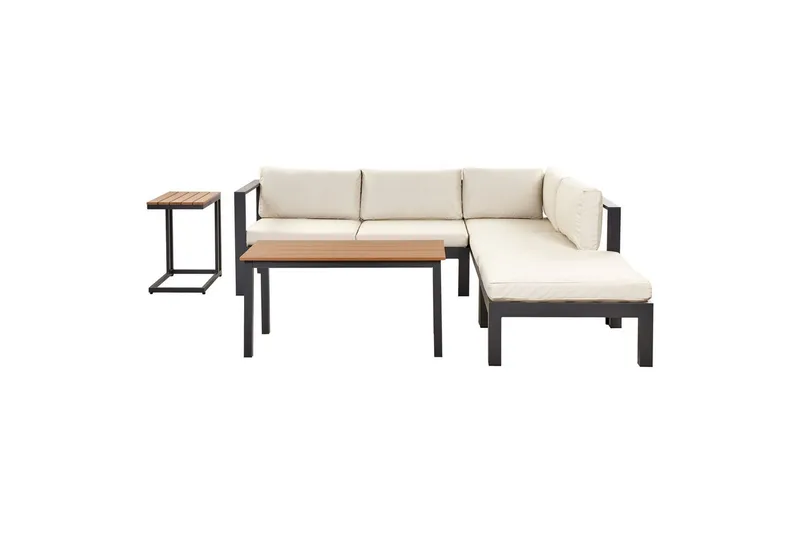 Loungegrupp med dynor Messina Svart/ljust trä/beige - Svart/ljust trä/beige - Trädgård & spabad - Utemiljö - Altan & terrass - Altanmöbler