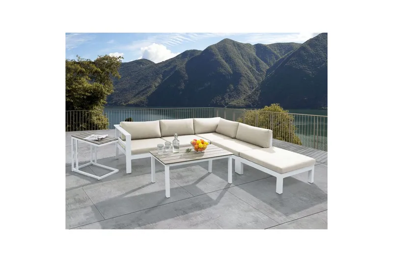 Loungegrupp med dynor Messina Vit/ljust trä/beige - Vit/ljust trä/beige - Trädgård & spabad - Utemiljö - Altan & terrass - Altanmöbler