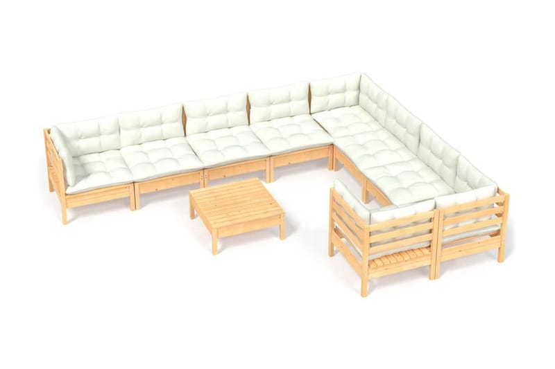Loungegrupp Utomhus med gräddvita dynor 10 delar massiv furu - Kräm - Trädgård & spabad - Utemiljö - Altan & terrass - Altanmöbler