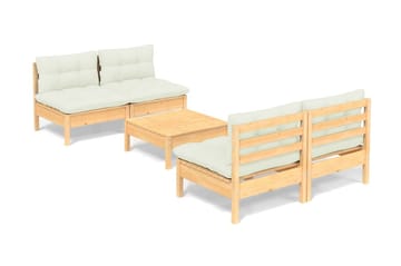 Loungegrupp Utomhus med gräddvita dynor 5 delar massiv furu