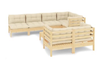 Loungegrupp Utomhus med gräddvita dynor 8 delar massiv furu