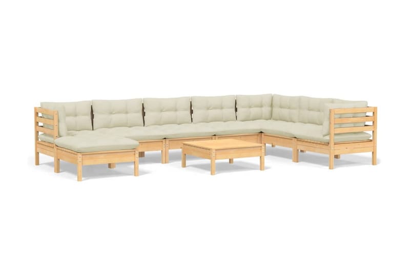Loungegrupp Utomhus med gräddvita dynor 9 delar massiv furu - Kräm - Trädgård & spabad - Utemiljö - Altan & terrass - Altanmöbler