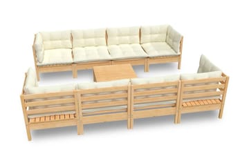 Loungegrupp Utomhus med gräddvita dynor 9 delar massiv furu