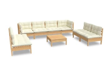 Loungegrupp Utomhus med gräddvita dynor 9 delar massiv furu