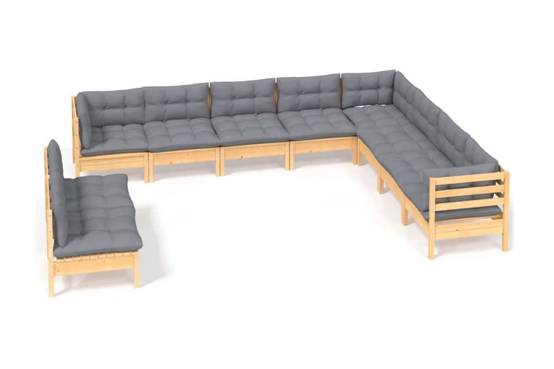 Loungegrupp Utomhus med grå dynor 10 delar massiv furu - Grå - Trädgård & spabad - Utemiljö - Altan & terrass - Altanmöbler