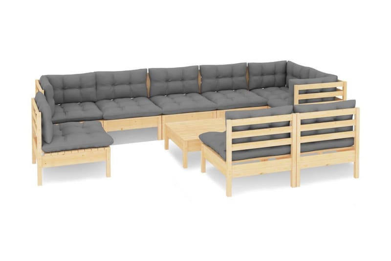 Loungegrupp Utomhus med grå dynor 10 delar massiv furu - Grå - Trädgård & spabad - Utemiljö - Altan & terrass - Altanmöbler