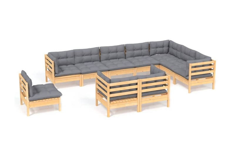 Loungegrupp Utomhus med grå dynor 10 delar massiv furu - Grå - Trädgård & spabad - Utemiljö - Altan & terrass - Altanmöbler