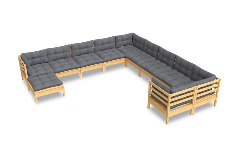 Loungegrupp Utomhus med grå dynor 11 delar massiv furu - Grå - Trädgård & spabad - Utemiljö - Altan & terrass - Altanmöbler