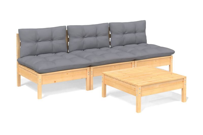 Loungegrupp Utomhus med grå dynor 4 delar massiv furu - Grå - Trädgård & spabad - Utemiljö - Altan & terrass - Altanmöbler