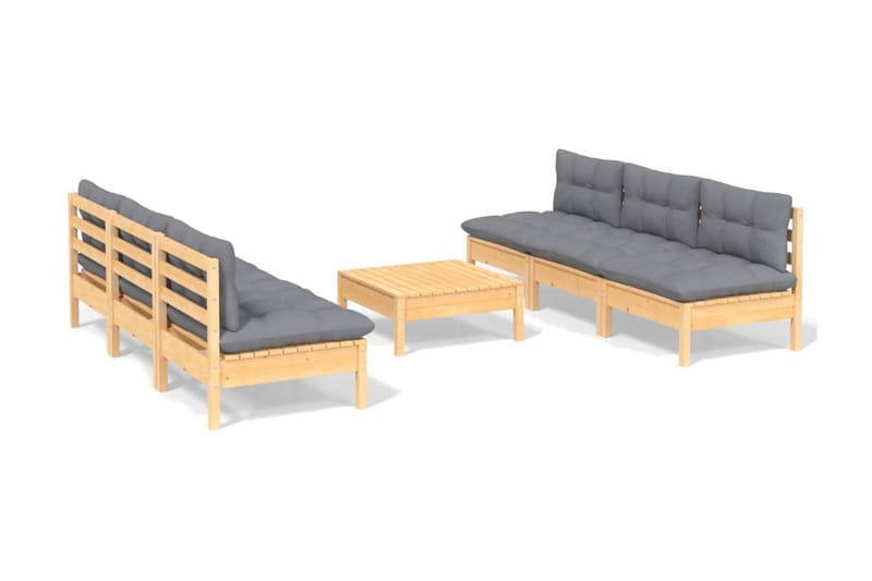 Loungegrupp Utomhus med grå dynor 7 delar massiv furu - Grå - Trädgård & spabad - Utemiljö - Altan & terrass - Altanmöbler