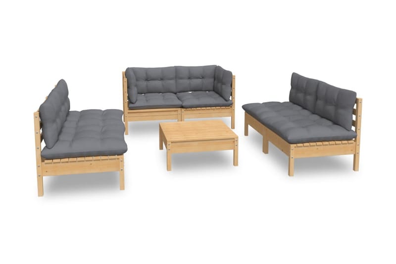 Loungegrupp Utomhus med grå dynor 7 delar massiv furu - Grå - Trädgård & spabad - Utemiljö - Altan & terrass - Altanmöbler