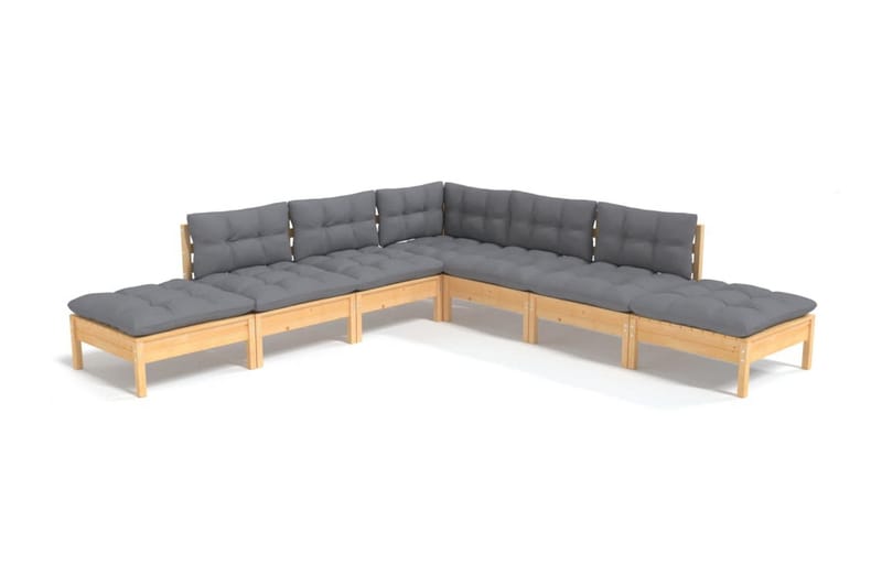 Loungegrupp Utomhus med grå dynor 7 delar massiv furu - Grå - Trädgård & spabad - Utemiljö - Altan & terrass - Altanmöbler