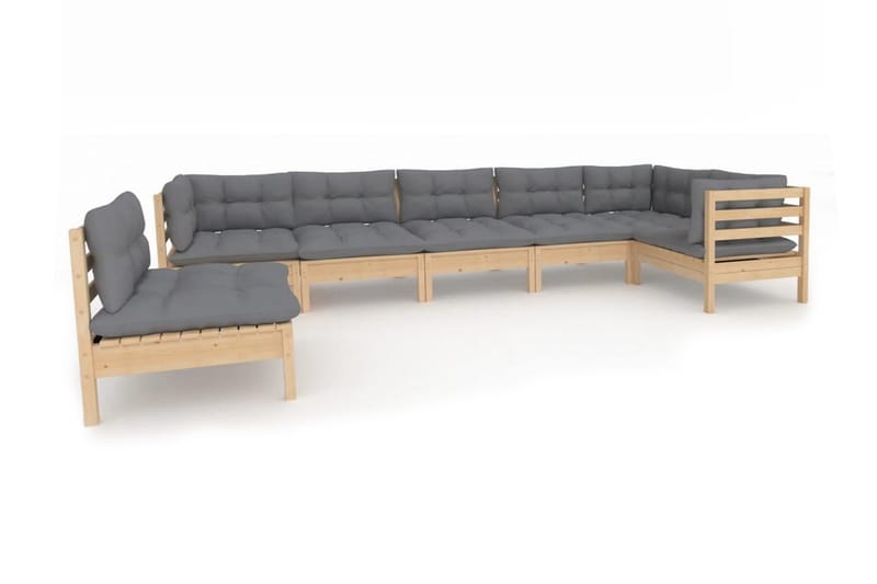 Loungegrupp Utomhus med grå dynor 7 delar massiv furu - Grå - Trädgård & spabad - Utemiljö - Altan & terrass - Altanmöbler