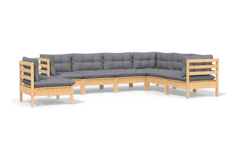 Loungegrupp Utomhus med grå dynor 7 delar massiv furu - Grå - Trädgård & spabad - Utemiljö - Altan & terrass - Altanmöbler