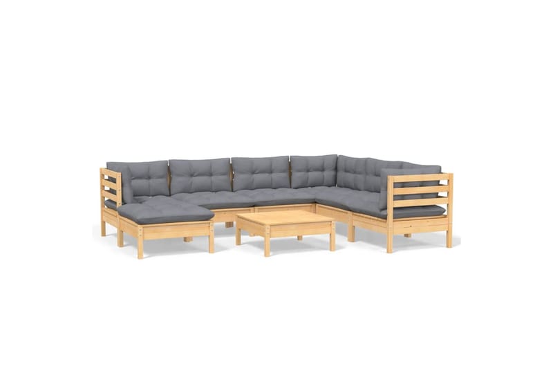 Loungegrupp Utomhus med grå dynor 8 delar massiv furu - Grå - Trädgård & spabad - Utemiljö - Altan & terrass - Altanmöbler