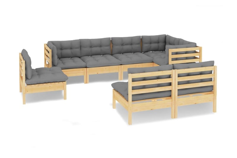 Loungegrupp Utomhus med grå dynor 8 delar massiv furu - Grå - Trädgård & spabad - Utemiljö - Altan & terrass - Altanmöbler
