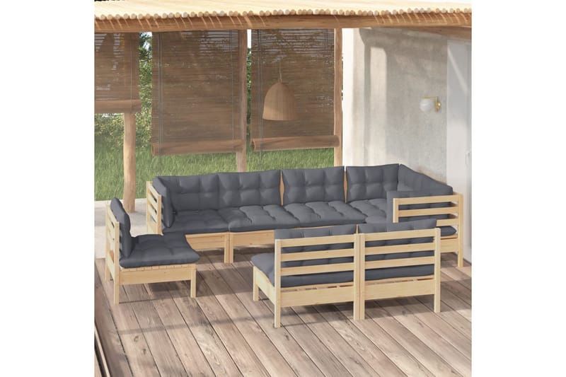 Loungegrupp Utomhus med grå dynor 8 delar massiv furu - Grå - Trädgård & spabad - Utemiljö - Altan & terrass - Altanmöbler