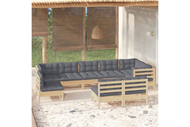 Loungegrupp Utomhus med grå dynor 9 delar massiv furu - Grå - Trädgård & spabad - Utemiljö - Altan & terrass - Altanmöbler