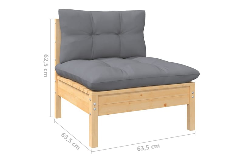 Loungegrupp Utomhus med grå dynor 9 delar massiv furu - Grå - Trädgård & spabad - Utemiljö - Altan & terrass - Altanmöbler