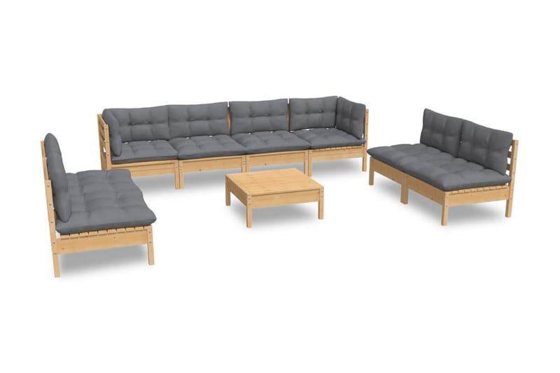 Loungegrupp Utomhus med grå dynor 9 delar massiv furu - Grå - Trädgård & spabad - Utemiljö - Altan & terrass - Altanmöbler