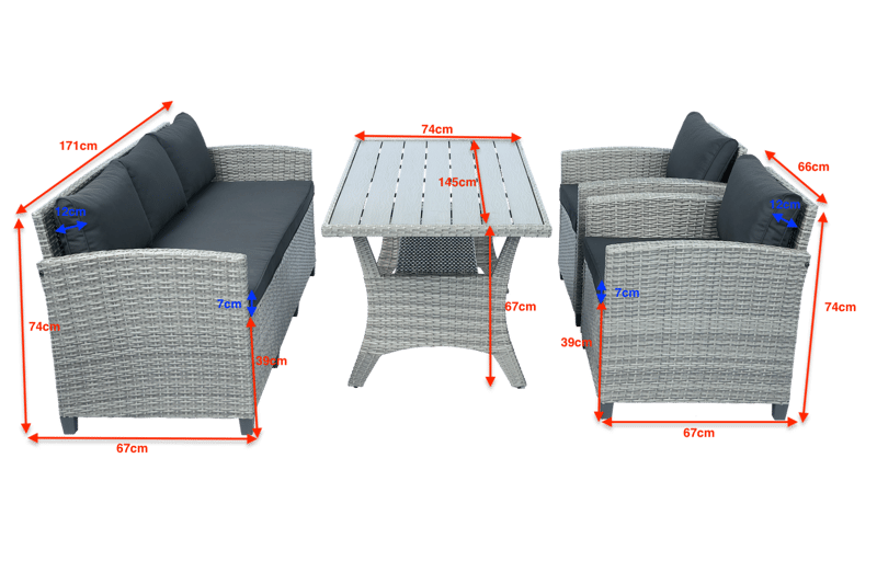 Loungegrupp med soffa, 2 fåtöljer & bord i grått | Arholma - Trädgård & spabad - Utemiljö - Altan & terrass - Altanmöbler
