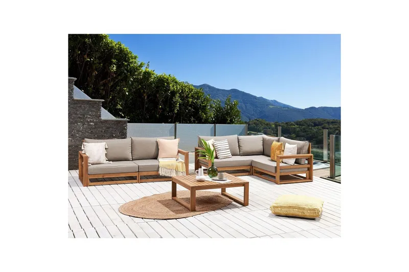 Loungegrupp Timor 4-sits Ljus trä/grått/beige, Ja - Ljus trä/grått/beige, Ja - Trädgård & spabad - Utemiljö - Altan & terrass - Altanmöbler