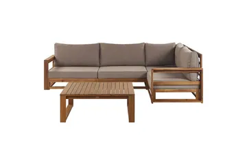Loungegrupp Timor Ljus trä/beige, Ja, Högervänd - Ljus trä/beige, Ja, Högervänd - Utemöbler - Loungemöbler - Soffgrupp utomhus