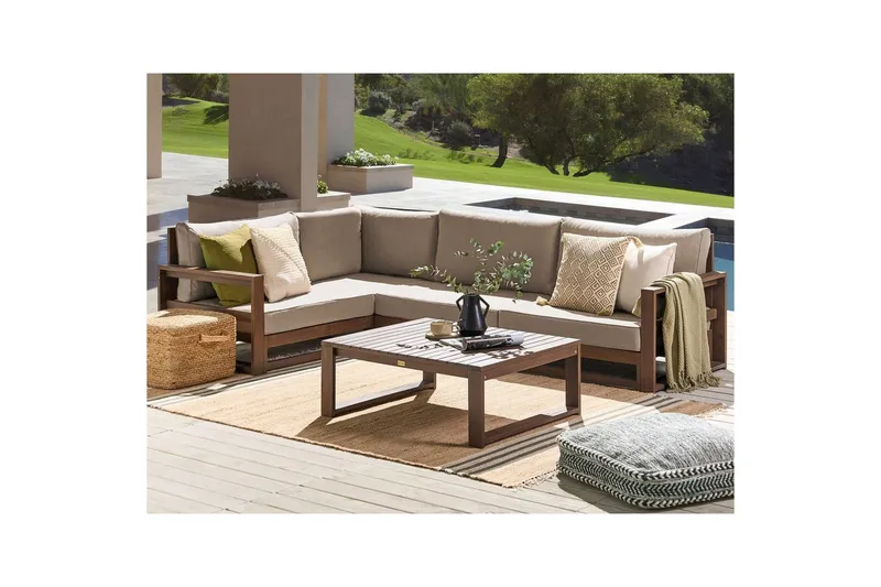 Loungegrupp Timor Mörk trä/beige/grå, Ja, Högervänd - Mörk trä/beige/grå, Ja, Högervänd - Trädgård & spabad - Utemiljö - Altan & terrass - Altanmöbler