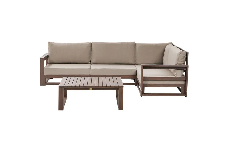 Loungegrupp Timor Mörk trä/beige/grå, Ja, Vänstervänd - Mörk trä/beige/grå, Ja, Vänstervänd - Trädgård & spabad - Utemiljö - Altan & terrass - Altanmöbler