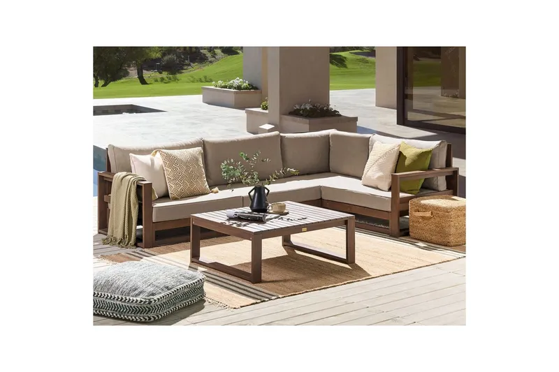 Loungegrupp Timor Mörk trä/beige/grå, Ja, Vänstervänd - Mörk trä/beige/grå, Ja, Vänstervänd - Trädgård & spabad - Utemiljö - Altan & terrass - Altanmöbler