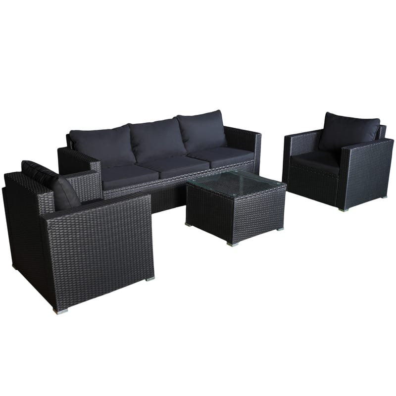 Loungegrupp utemöbler | Svart konstrotting | Huvudskär, undefined