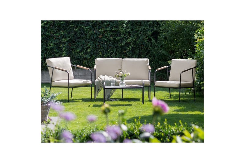 Loungegrupp Vezzana Beige/ljust trä/svart - Beige/ljust trä/svart - Trädgård & spabad - Utemiljö - Altan & terrass - Altanmöbler