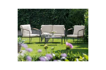 Loungegrupp Vezzana Beige/ljust trä/svart - Beige/ljust trä/svart - Utemöbler - Loungemöbler - Soffgrupp utomhus
