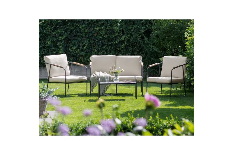 Loungegrupp Vezzana Beige/ljust trä/svart - Beige/ljust trä/svart - Trädgård & spabad - Utemiljö - Altan & terrass - Altanmöbler